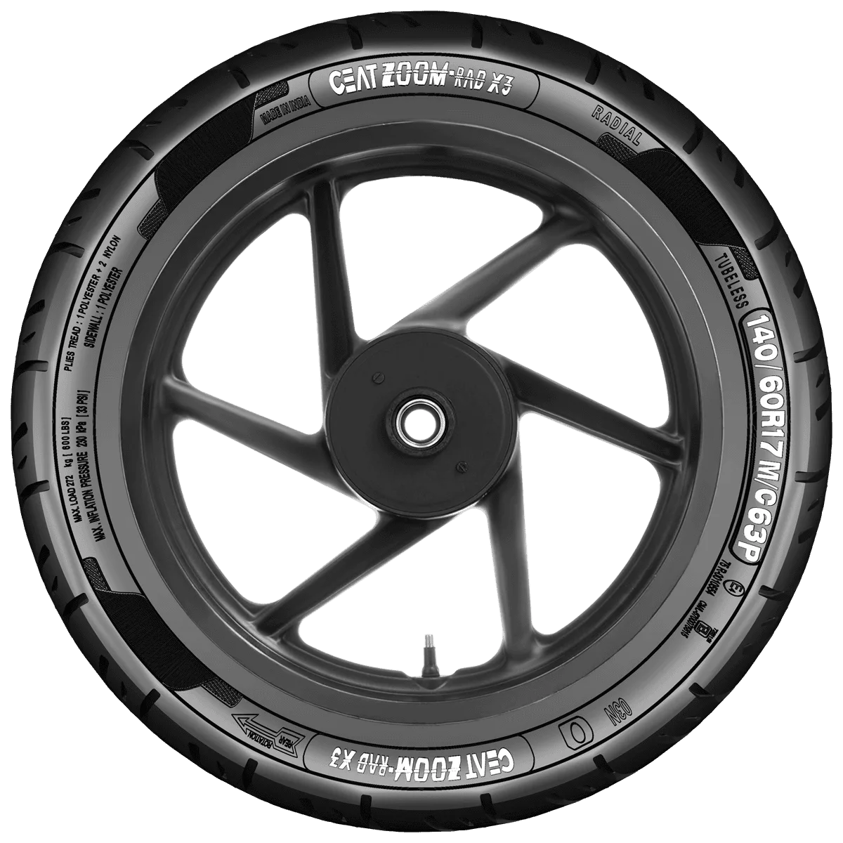 Ceat Zoom Rad X3 140/60 R17 63P Tubeless Tyre Image